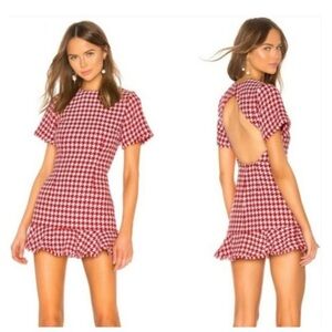 NWT Lovers + Friends Red White Houndstooth Tweed Andi Mini Dress